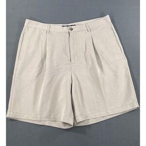 Chaps Golf Chino Pleated Men's 8" Shorts Size 38 Khaki Tan Classic Preppy Twill